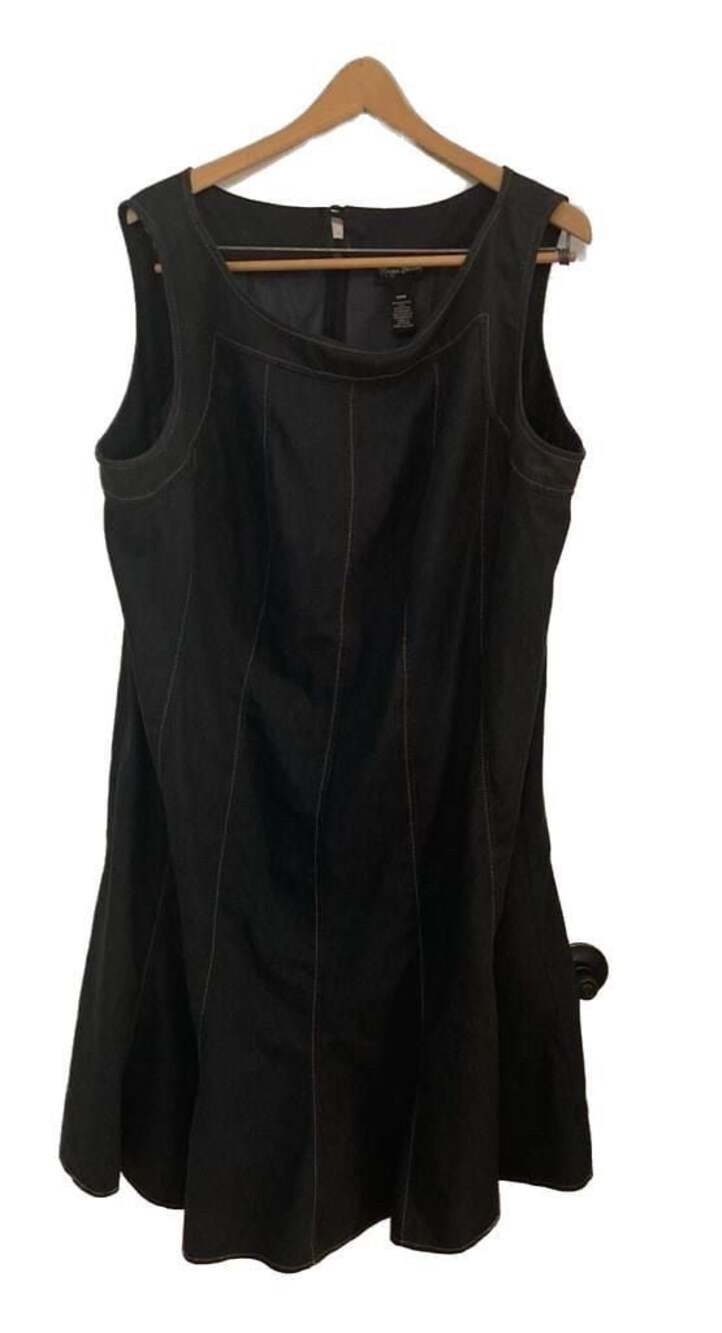 Artsy Lagenlook Maggie Barnes SZ 22 Denim Jumper Dress Dark Wash Utility Chic